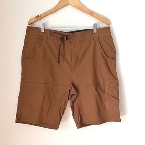 Prana Mens Brown Cargo Shorts with Belt Size 36W 10" Standard Fit Outdoor Hiking